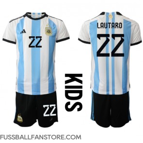 Argentinien Lautaro Martinez #22 Replik Heimtrikot Kinder WM 2022 Kurzarm (+ Kurze Hosen)